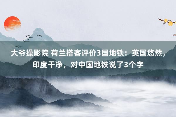 大爷操影院 荷兰搭客评价3国地铁：英国悠然，印度干净，对中国地铁说了3个字