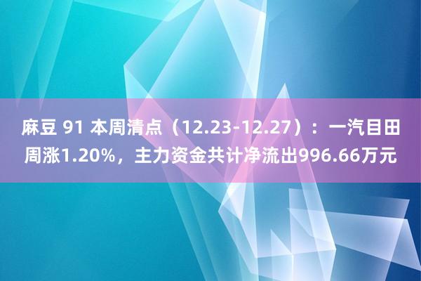 麻豆 91 本周清点（12.23-12.27）：一汽目田周涨1.20%，主力资金共计净流出996.66万元