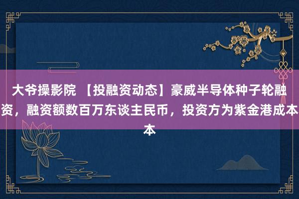 大爷操影院 【投融资动态】豪威半导体种子轮融资，融资额数百万东谈主民币，投资方为紫金港成本