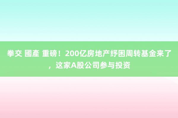 拳交 國產 重磅！200亿房地产纾困周转基金来了，这家A股公司参与投资