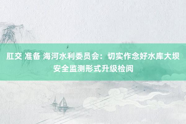 肛交 准备 海河水利委员会：切实作念好水库大坝安全监测形式升级检阅
