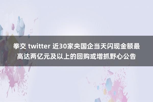 拳交 twitter 近30家央国企当天闪现金额最高达两亿元及以上的回购或增抓野心公告