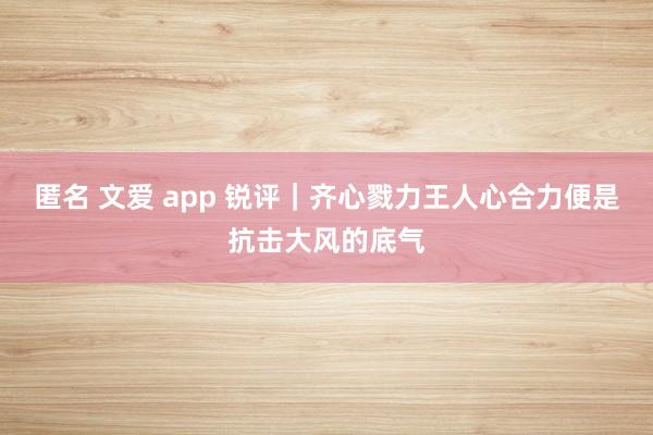 匿名 文爱 app 锐评｜齐心戮力王人心合力便是抗击大风的底气