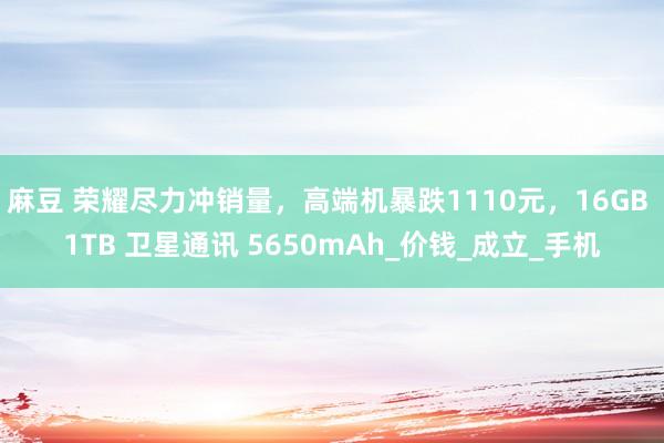 麻豆 荣耀尽力冲销量，高端机暴跌1110元，16GB 1TB 卫星通讯 5650mAh_价钱_成立_手机