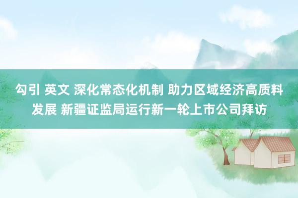 勾引 英文 深化常态化机制 助力区域经济高质料发展 新疆证监局运行新一轮上市公司拜访